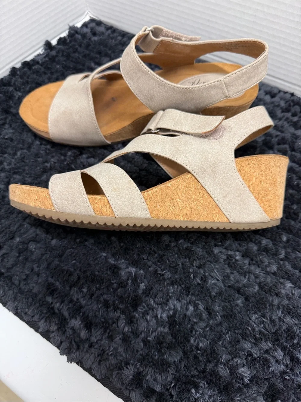 Euro by Sofft Comfort Wedge Sandals in Light Beige - Women's Velcro Straps